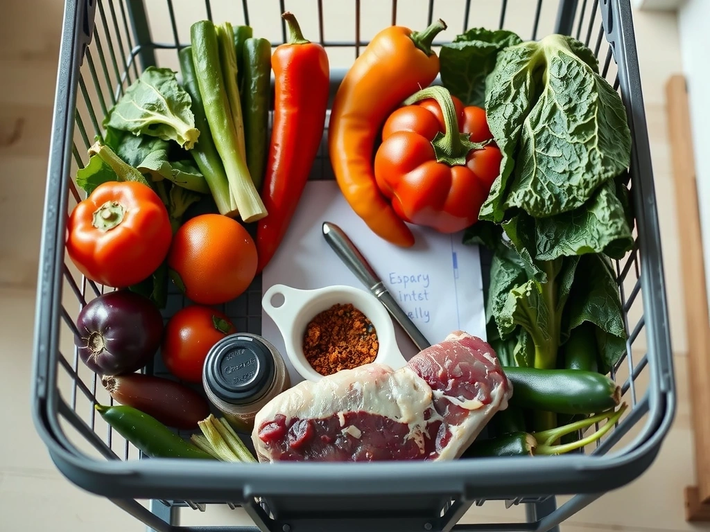 Caddie de supermarché avec liste de courses